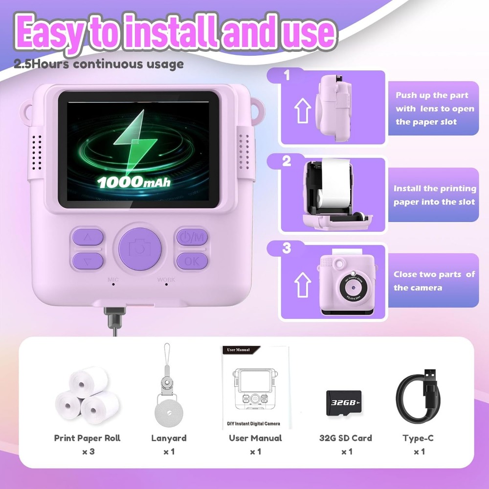 Instant Print Camera for Kids, - Kids Educational Videos 评论和价格